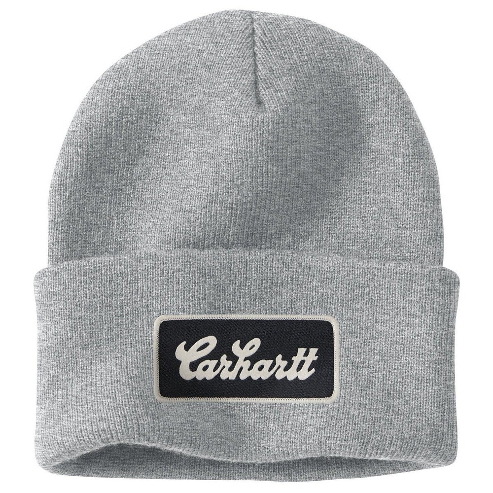 Carhartt Beanie Hat Knit Cuffed Winter Cap Warm Gray Logo Patch Mens OS NWT